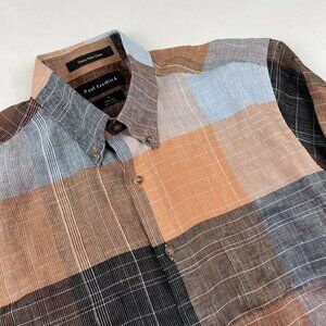 Paul Fredrick 100% Linen Button Up Shirt Men's M Slim Fit Short Sleeve Pockets